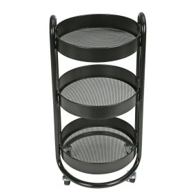 3 Tier Round Metal Utility Cart, Rich Black, Easy Rolling