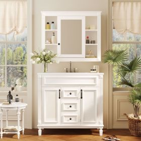 36'' Bathroom Vanity with Top Sink, Royal Blue Mirror Cabinet, Modern Bathroom Storage Cabinet with 2 Soft Closing Doors and 2 Drawers