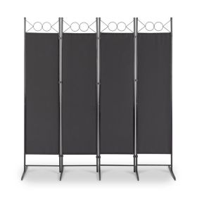 6FT 4-Fold Top With Shape 160g Polyester Cloth Plastic Feet Carbon Steel Frame Foldable Screen Black