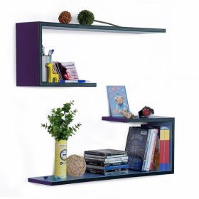 Trista - [Night Sky] Crutch-Shaped Leather Wall Shelf / Bookshelf / Floating Shelf (Set of 2)
