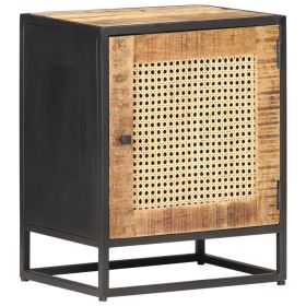 Bedside Cabinet 15.7"x11.8"x19.7" Rough Mango Wood and Natural Cane