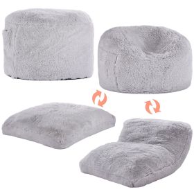 VEVOR Bean Bag Bed Chair, Convertible Chair from BeanBag to Lounge or Mattress, Gaint Bean Bag Chair Bed with Washable Cover for Adults, Fluffy P (Specification: Full Size And Convertible, Color: Gray)